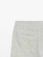 Linen blend check print trousers