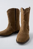 SUEDE COWBOY ANKLE BOOTS