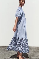STRIPED EMBROIDERED MIDI DRESS