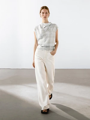 Draped neck check top