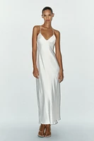 ROBE MI-LONGUE SATINÉE BRIDES DOS
