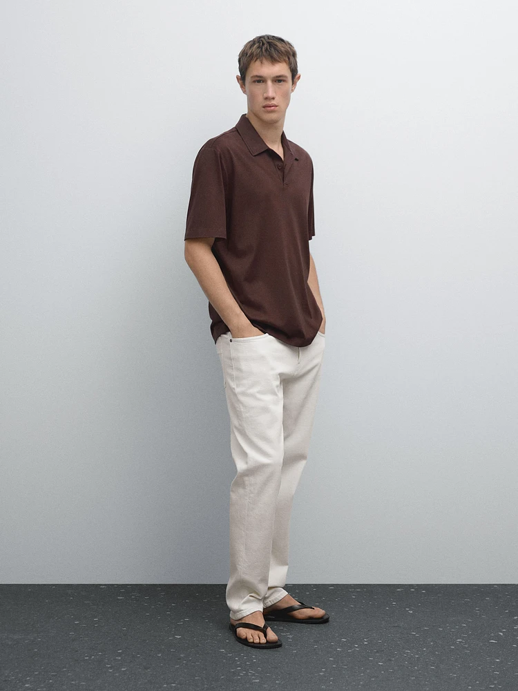 Polo slim en coton mélangé