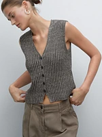 Linen blend flecked thread knit vest