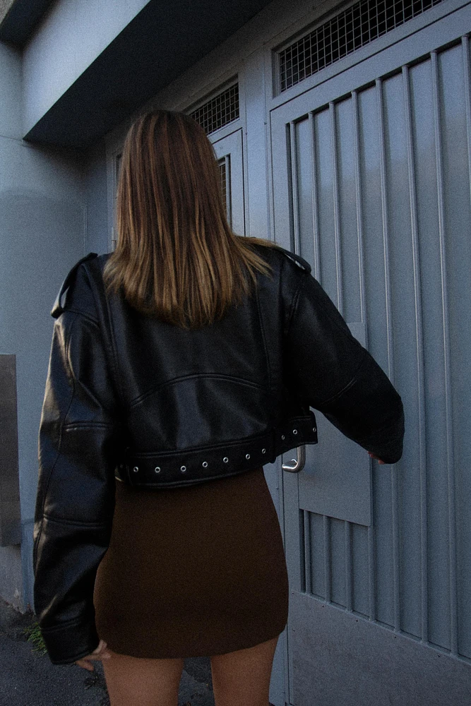 FAUX LEATHER CROP BIKER JACKET