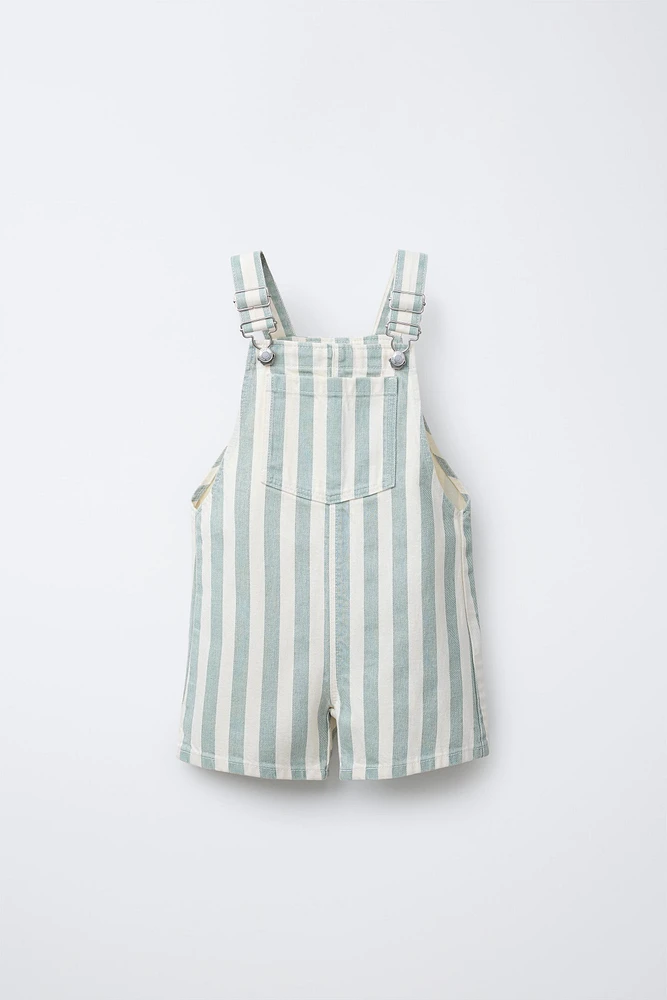 STRIPED TWILL OVERALL SHORTS