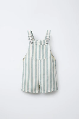 STRIPED TWILL OVERALL SHORTS
