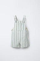 STRIPED TWILL OVERALL SHORTS