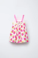 TEXTURED PRINT DRESS WITH BOW