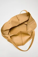 LARGE LEATHER TOPSTITCHED SHOPPER