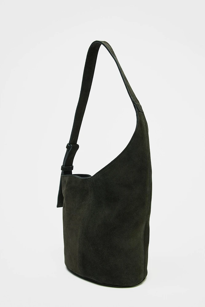 ASYMMETRIC SOFT SUEDE MINI BUCKET BAG