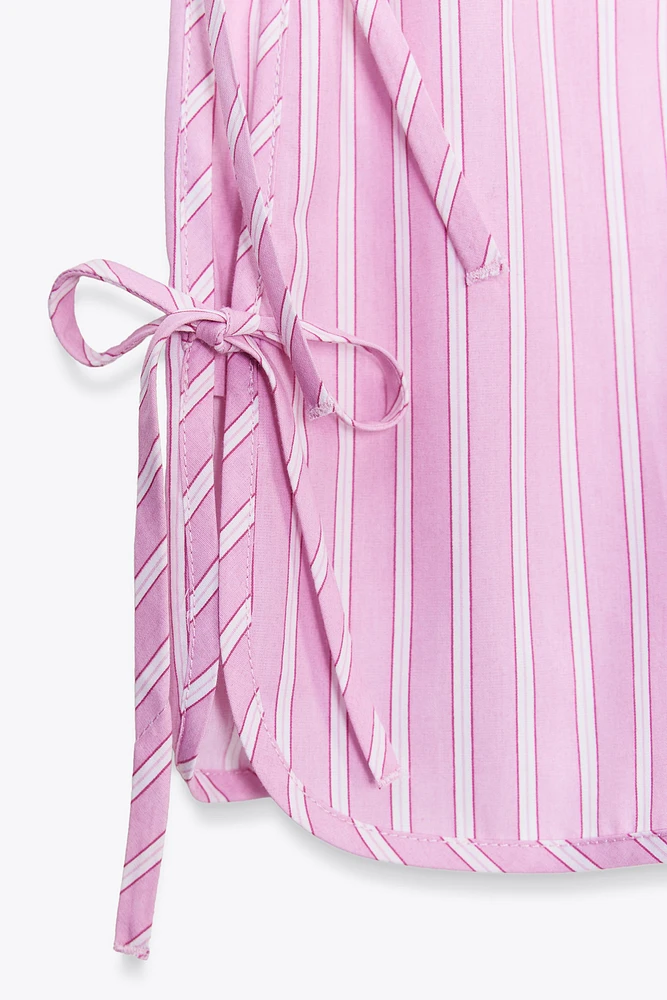 STRIPED POPLIN SHORTS WITH SIDE TIES