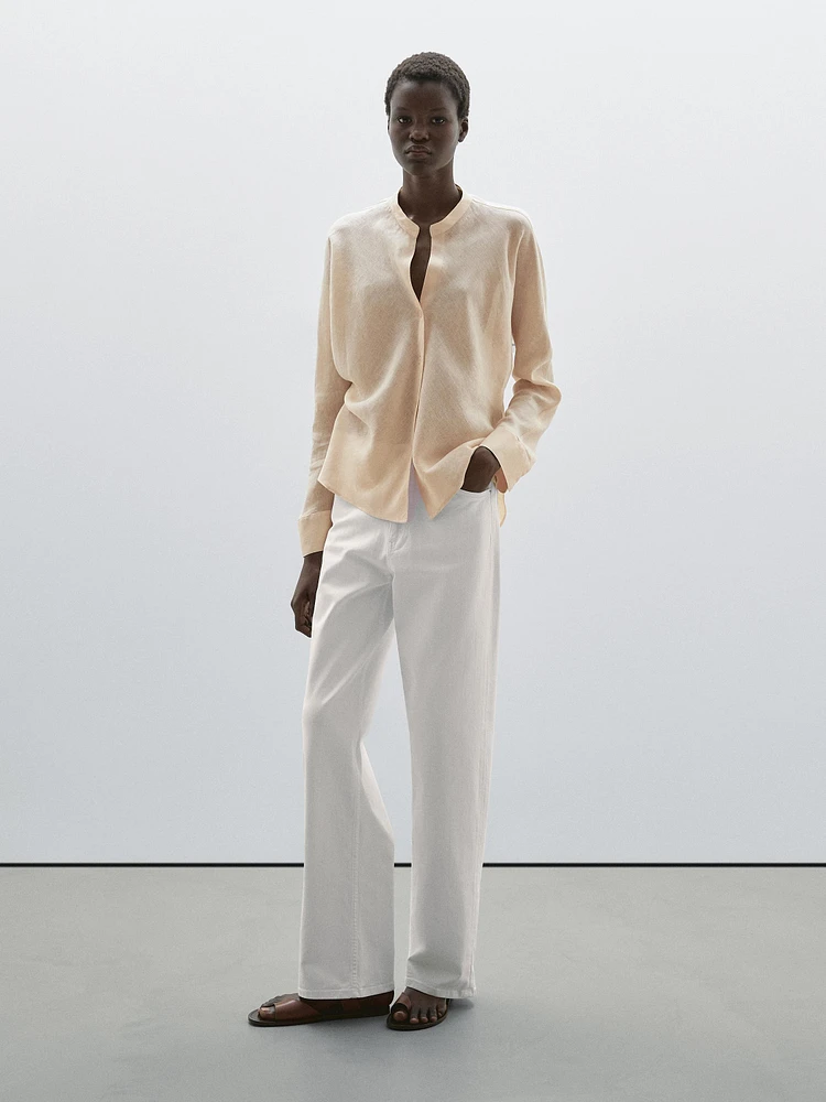Flowing linen shirt with stand collar