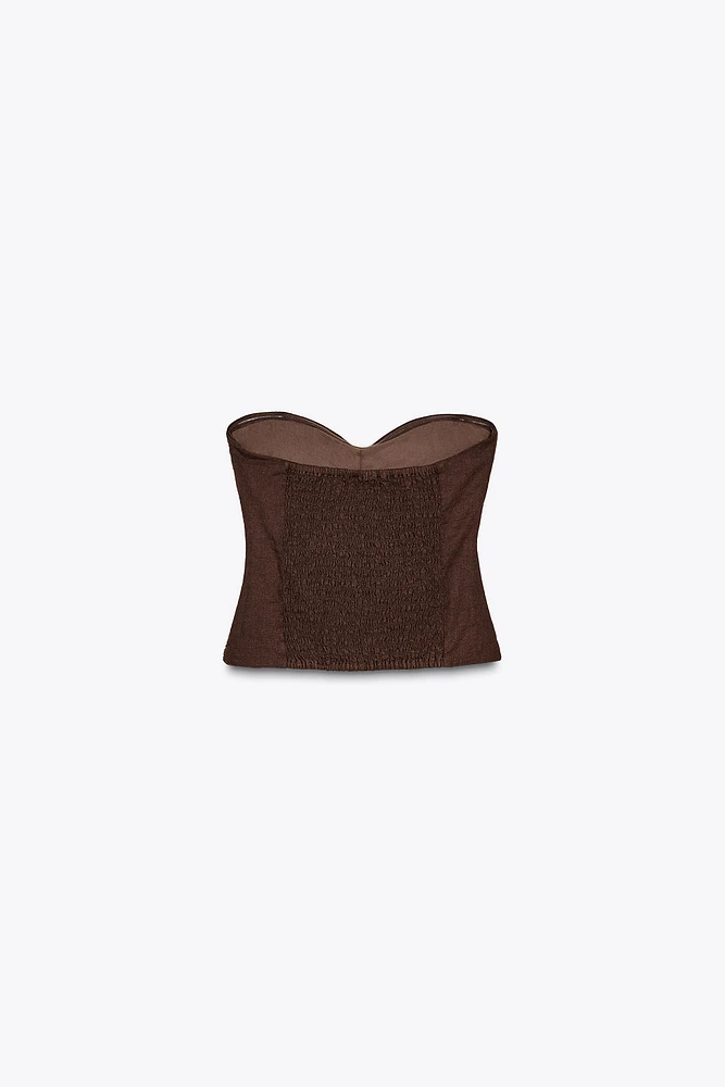 LINEN RUCHED BUSTIER TOP