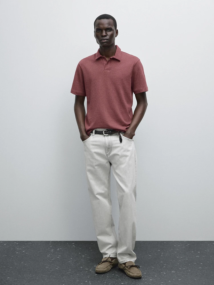 Textured piqué short sleeve polo shirt
