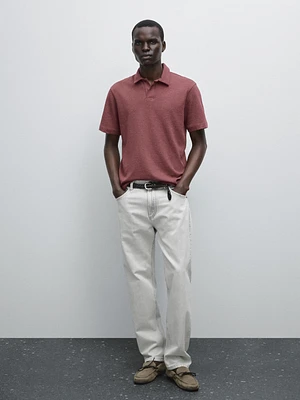 Textured piqué short sleeve polo shirt