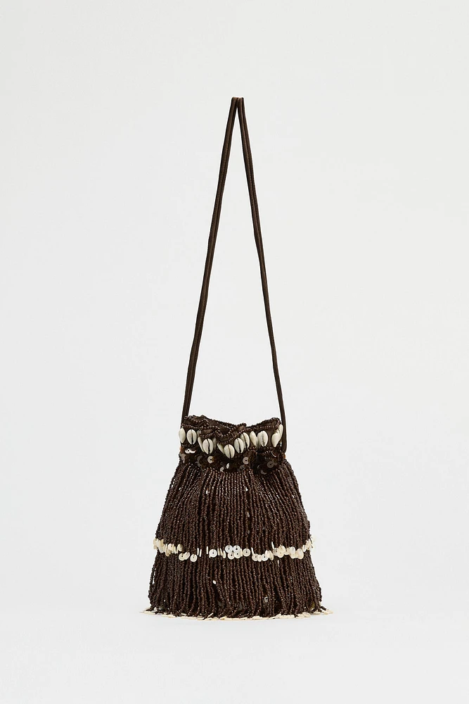 GLITTER SHELL MINI BUCKET BAG