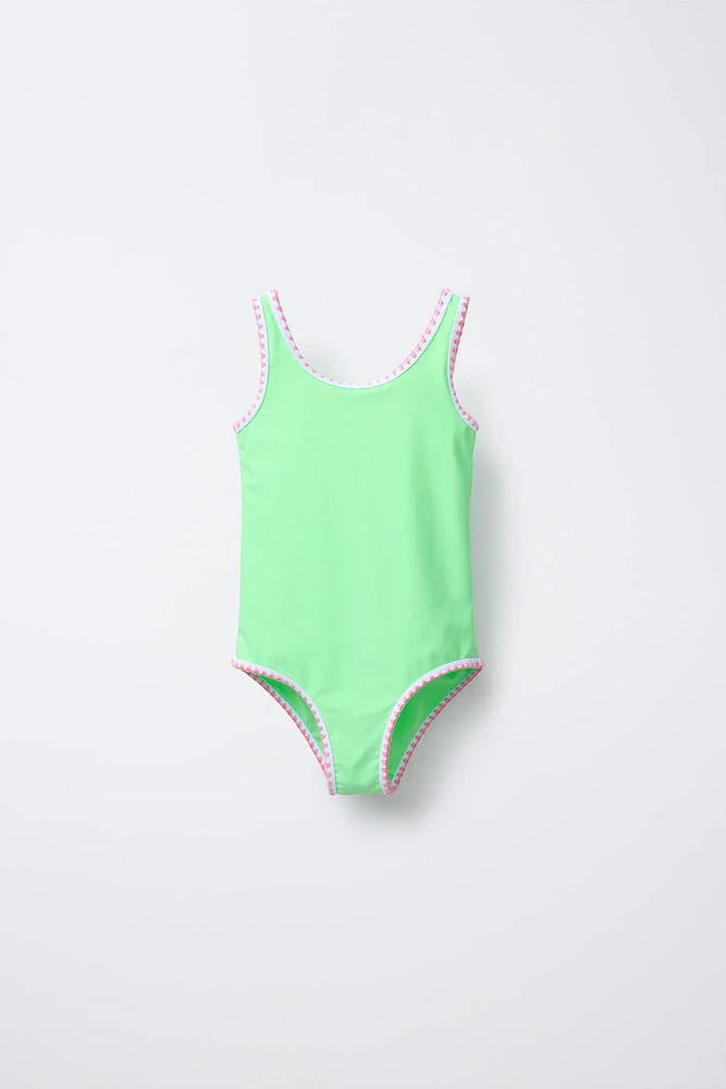 6-14 YEARS/ CONTRAST TRIM SWIMSUIT