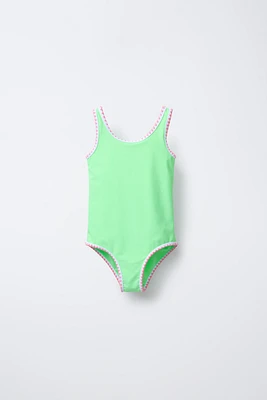6-14 YEARS/ CONTRAST TRIM SWIMSUIT