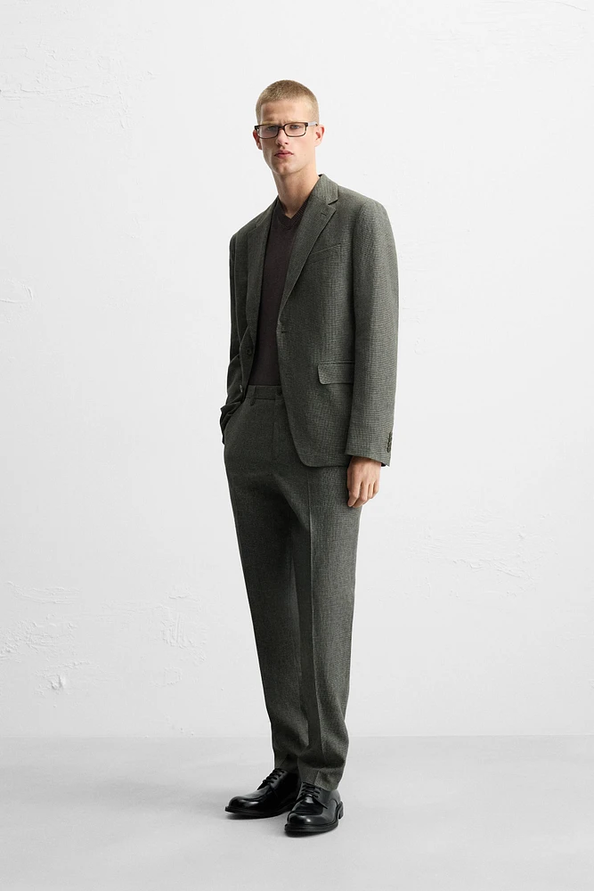 HOUNDSTOOTH LINEN BLEND SUIT JACKET