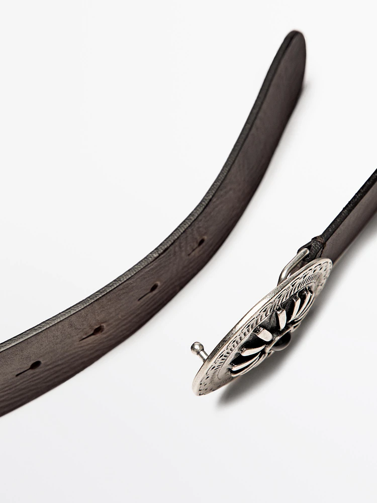 Leather belt with boho appliqués