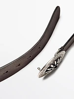 Leather belt with boho appliqués