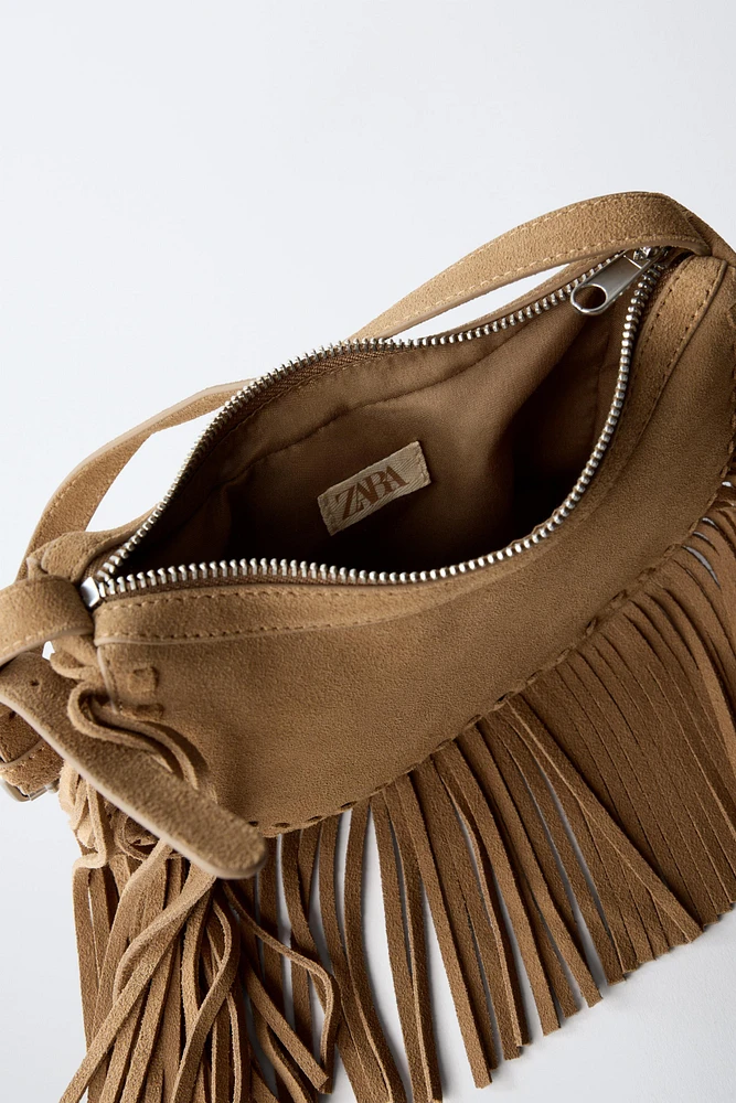 SUEDE FRINGE SHOULDER BAG