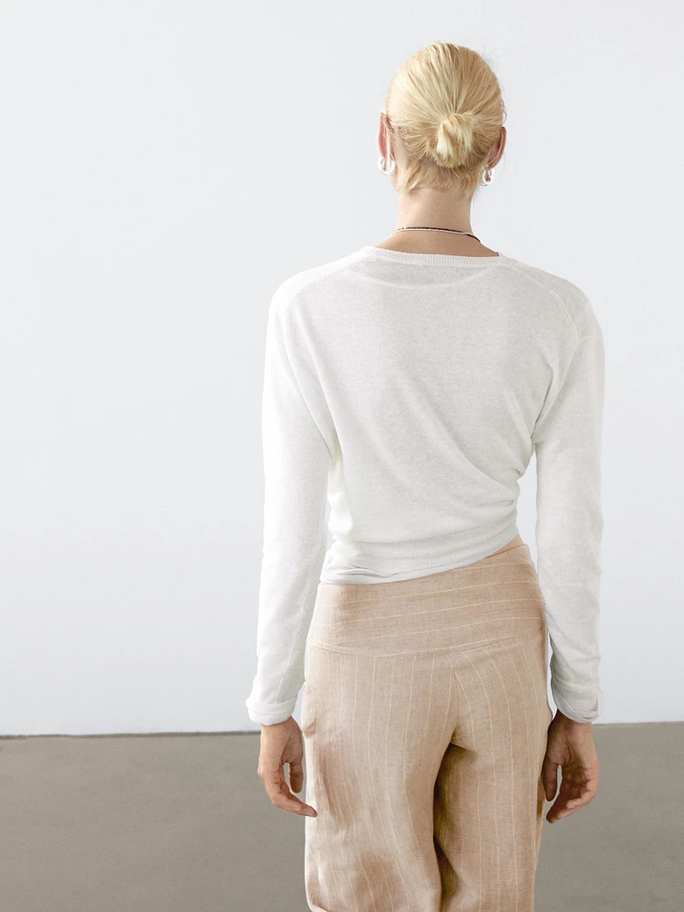 100% linen knit crew neck sweater