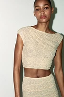 DRAPED RHINESTONE LACE TOP
