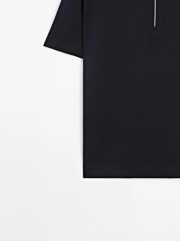 Polo en maille de coton à col zippé