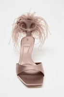 FAUX FEATHER HEELED SANDALS
