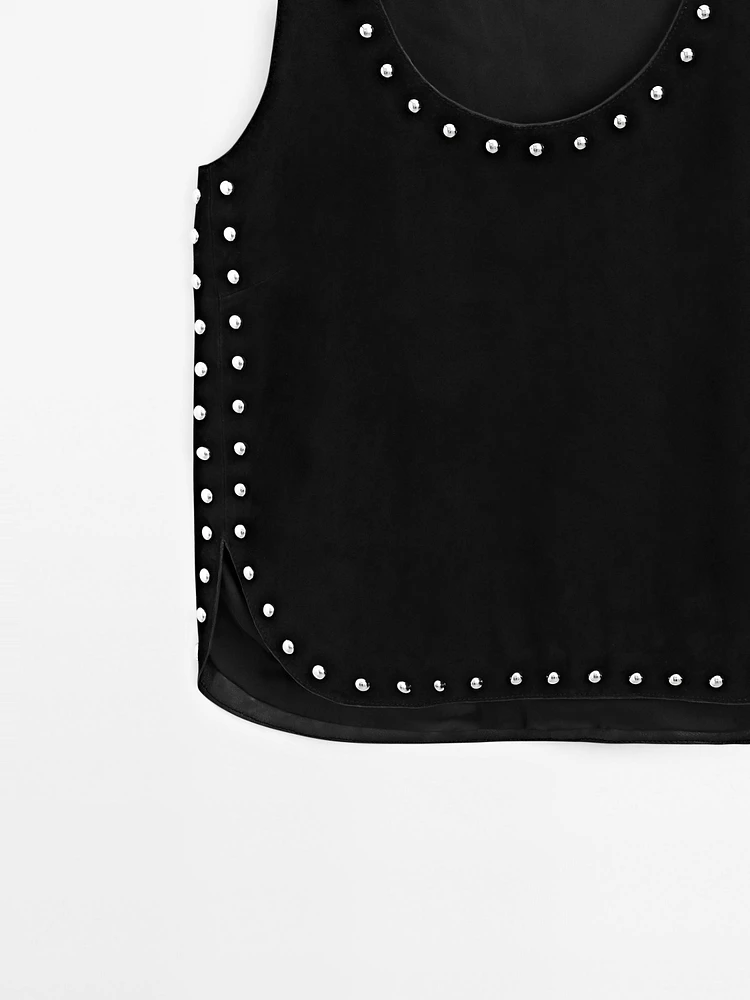 Suede leather top with stud details