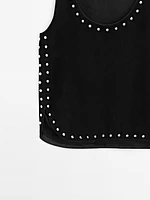 Suede leather top with stud details