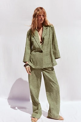 STRAIGHT LEG PANTS WITH OPENWORK EMBROIDERY