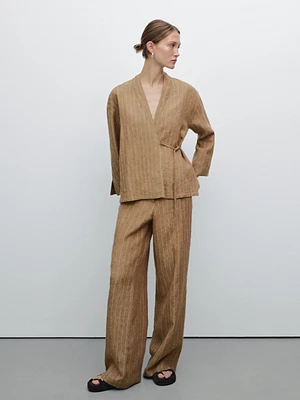 100% linen striped flowing trousers