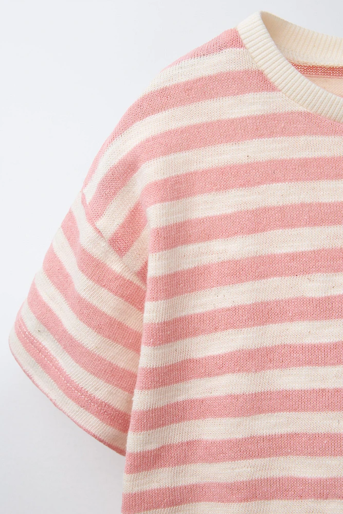 TEXTURED WOVEN STRIPE T-SHIRT