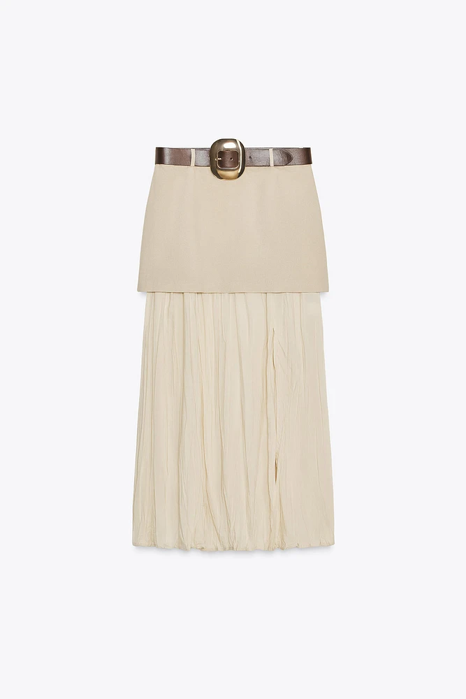 JUPE MIDI COMBINÉE CEINTURE