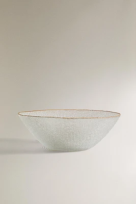 RAISED GLASS SALAD BOWL WITH A GOLDEN RIM