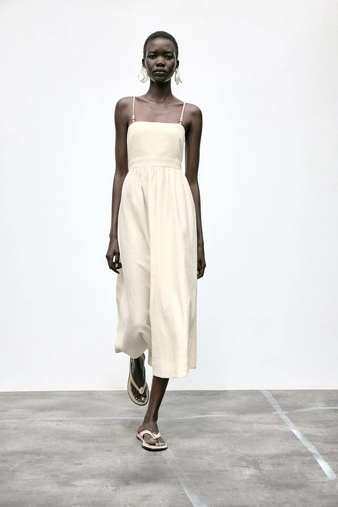 ROBE MIDI AVEC LIN BRETELLES FANTAISIE