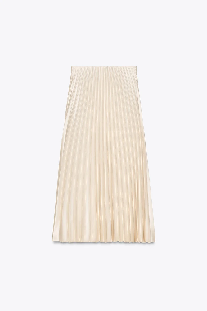 PLEATED SATIN MIDI SKIRT