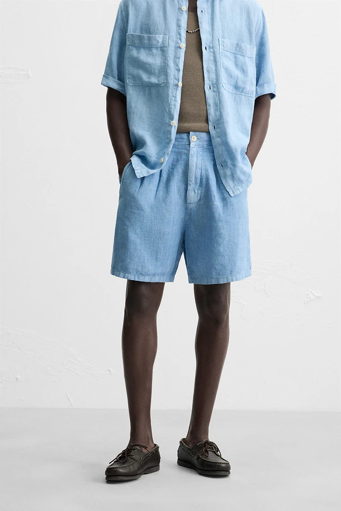 100% LINEN WASHED BERMUDA SHORTS