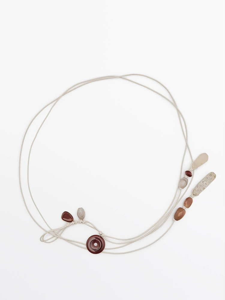 Multi-way leather cord belt with rhinestones