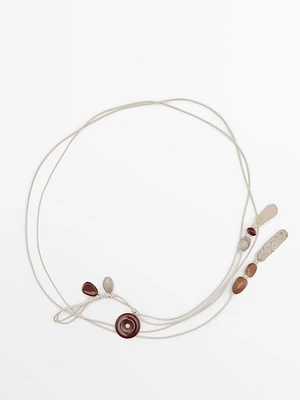 Multi-way leather cord belt with rhinestones