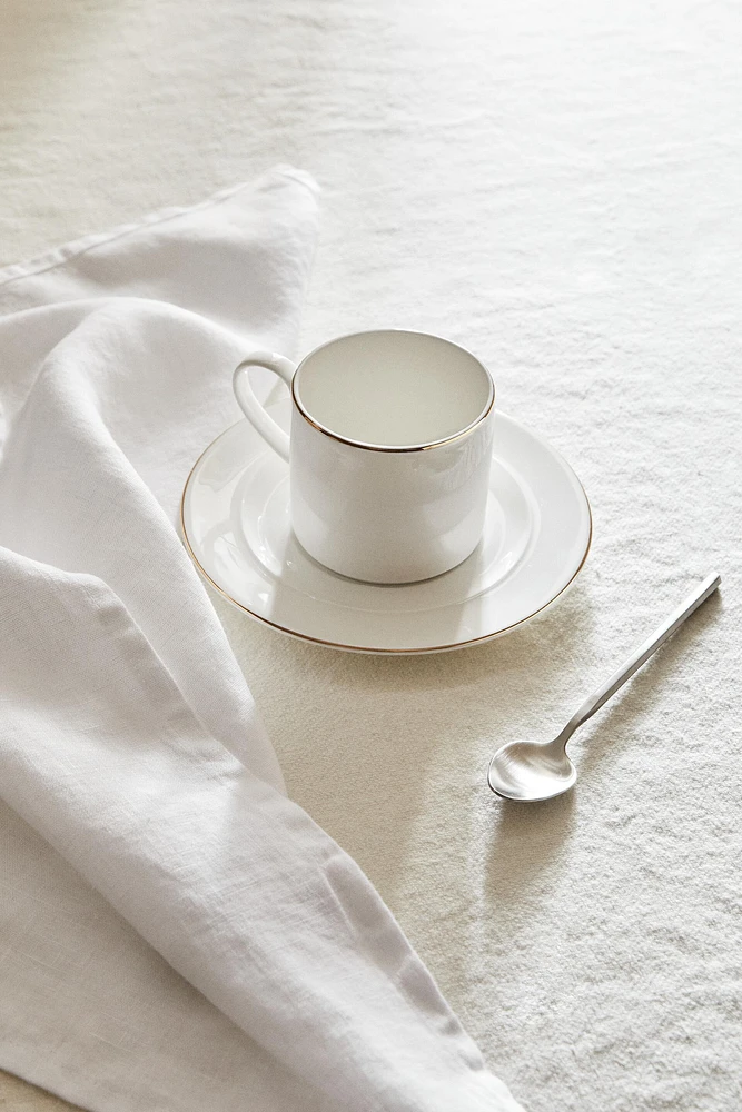 RIMMED BONE CHINA TEACUP AND SAUCER