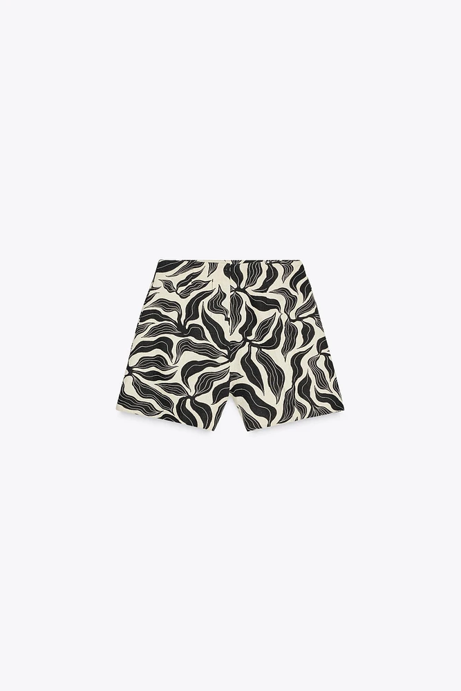 BERMUDA IMPRIMÉ TAILLE HAUTE AVEC LIN