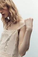 PLEATED LACE STRAP DRESS