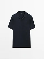 Ribbed knit short sleeve polo shirt