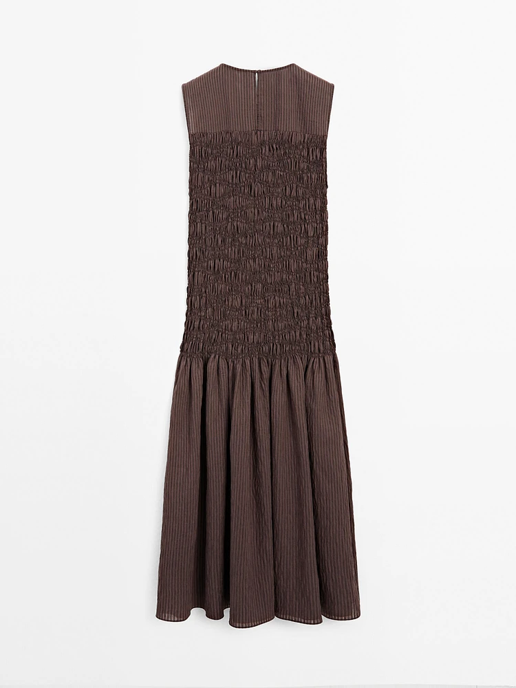 Long flounce dress with gathered detail