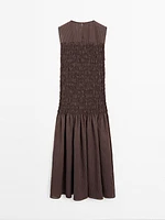 Long flounce dress with gathered detail