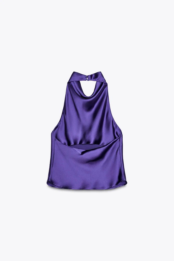 SATIN EFFECT HALTER TOP