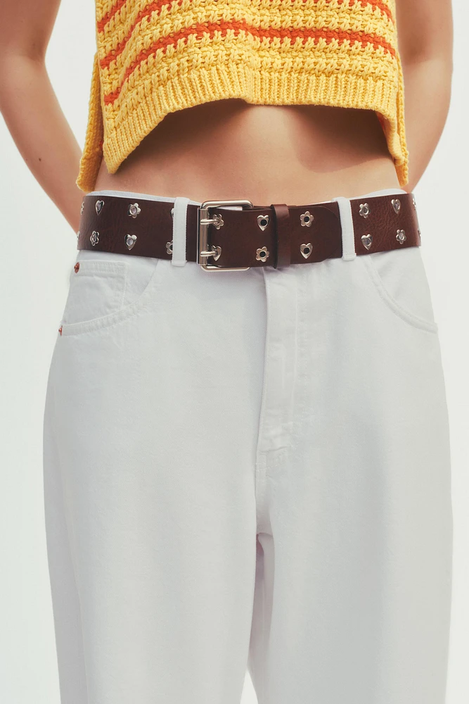 LEATHER HEARTS AND FLOWERS BELT